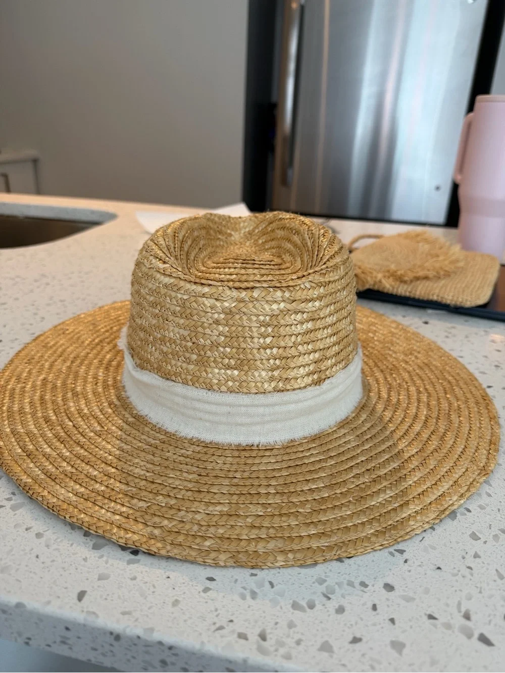 Woven Straw Sun Hat with Cream Band